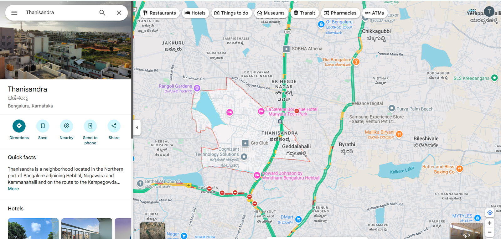 L&T Thanisandra location map North Bangalore